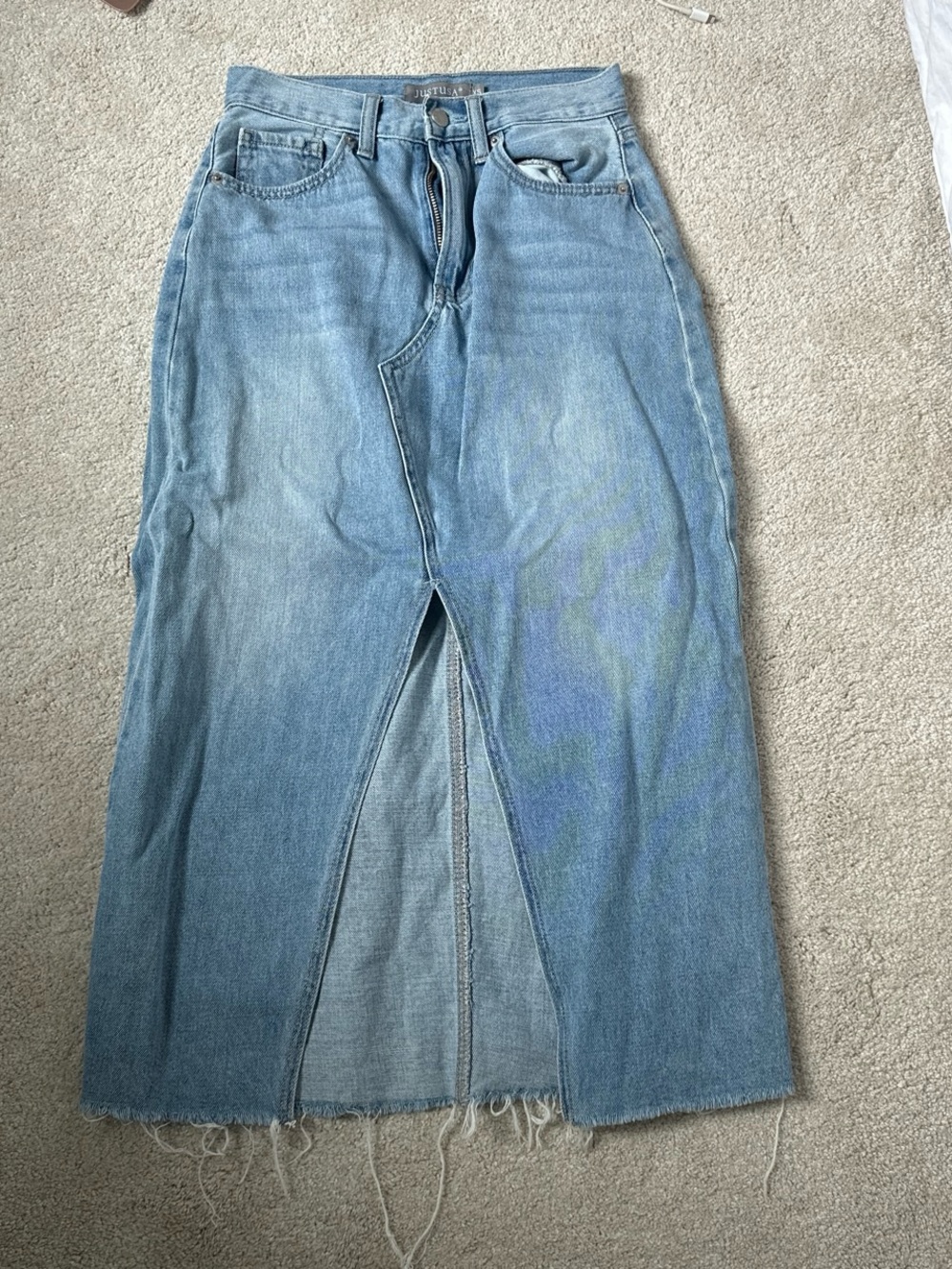Light Blue Denim Maxi Skirt with Front Slit - Women